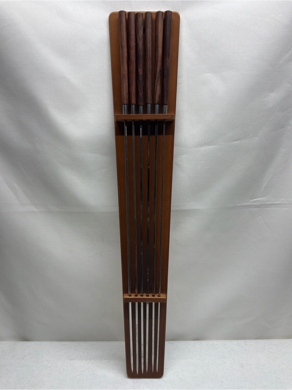 Vintage Wood Handle and Stainless Steel Skewer Set with Wooden Storage Board